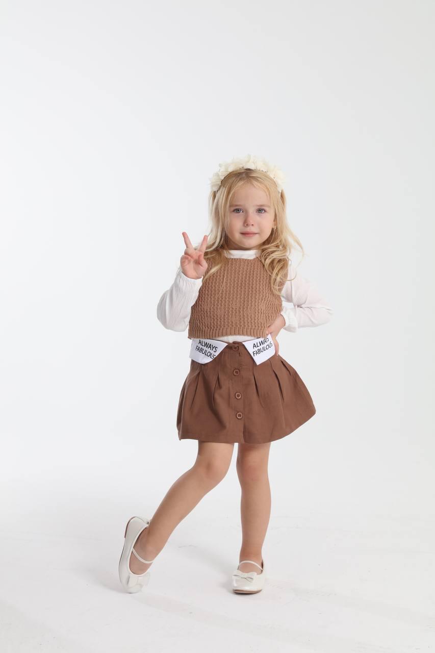 Triko Yelek,Etek ve Gömlek Takım