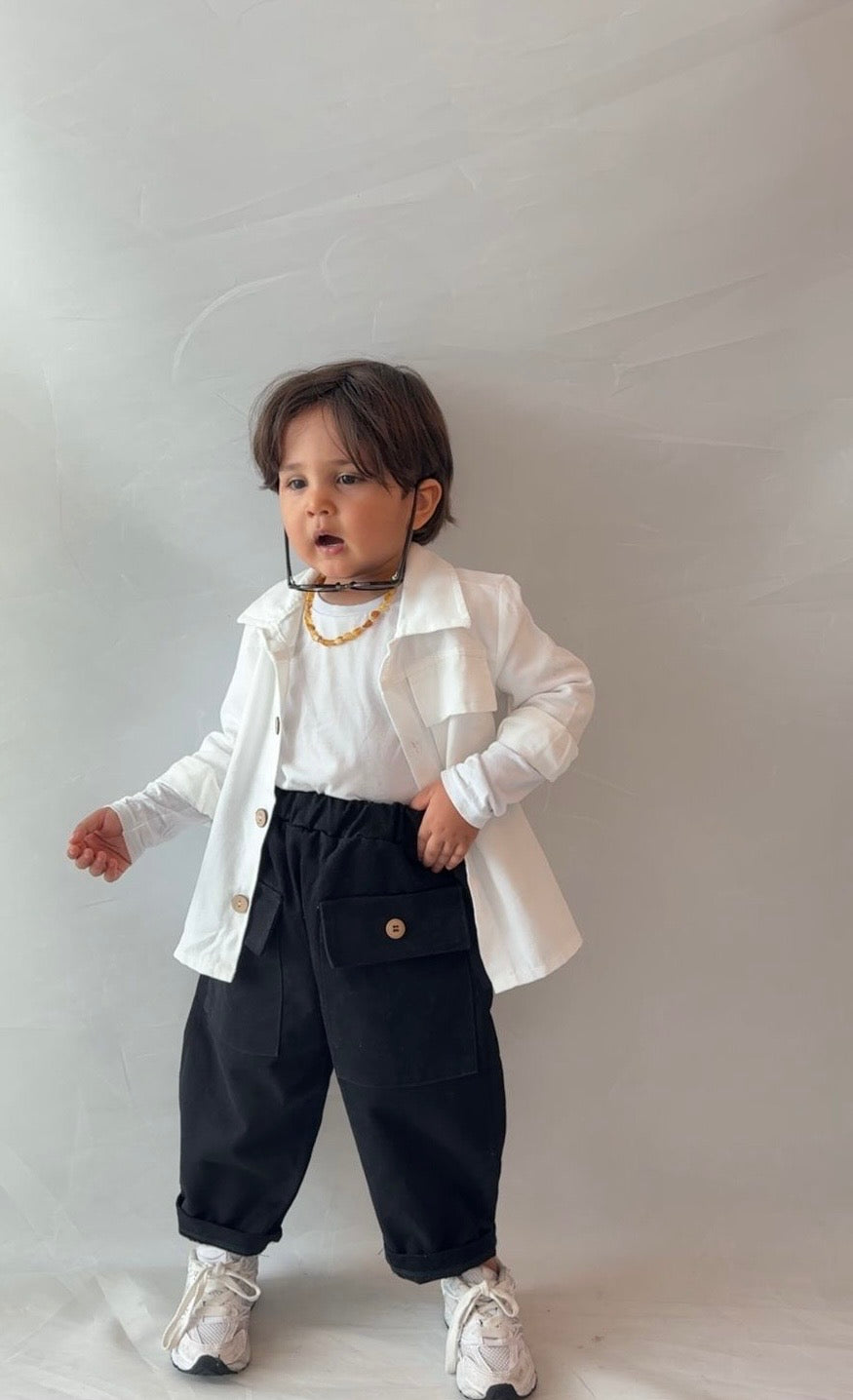 Unisex Trench Ceket & Siyah Gabardin Pantolon Takım