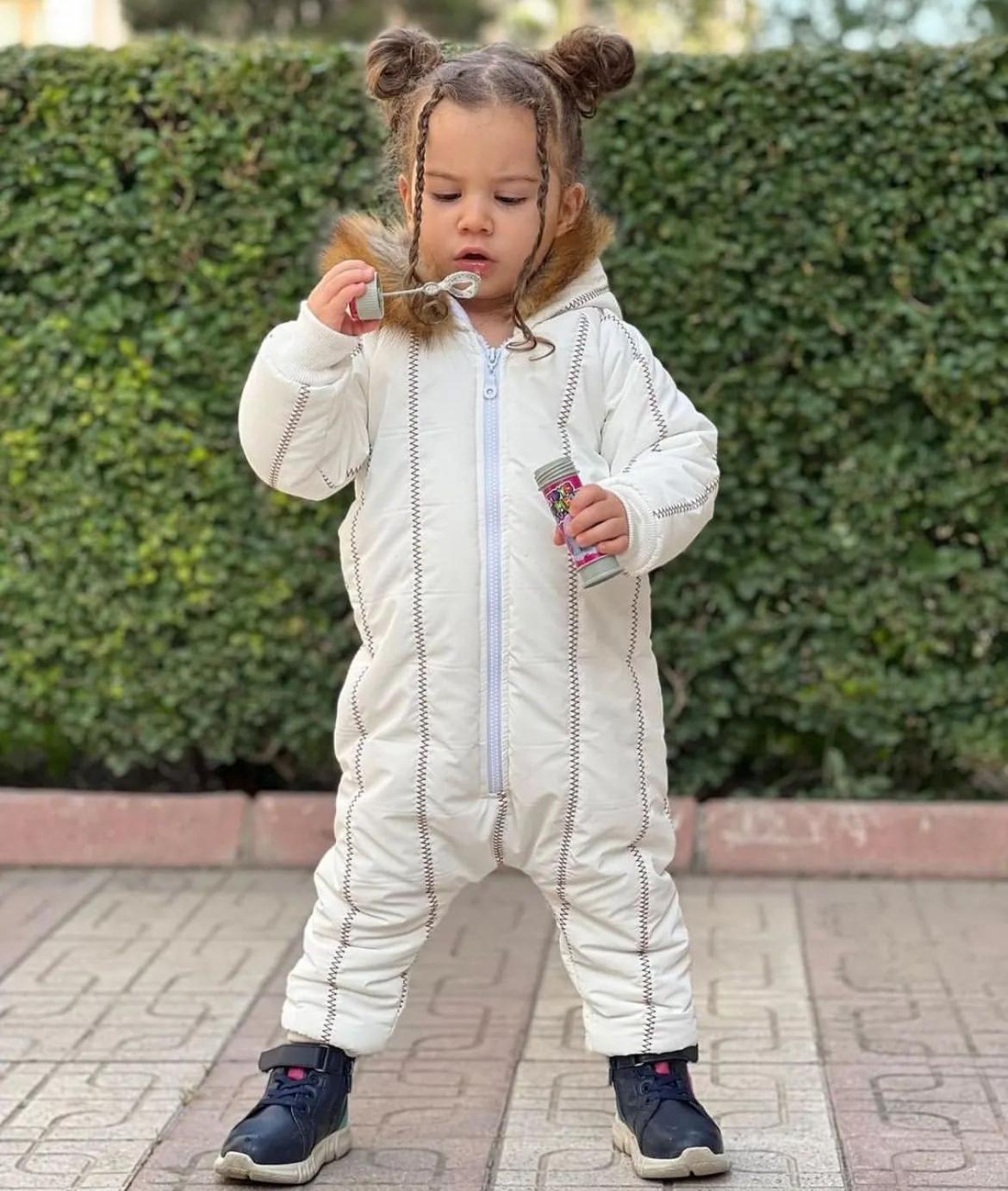 Unisex Kürk Yaka Beyaz Kar Tulumu