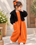 Kız Çocuk Siyah Peluş Ceket & Turuncu Müslin Tulum