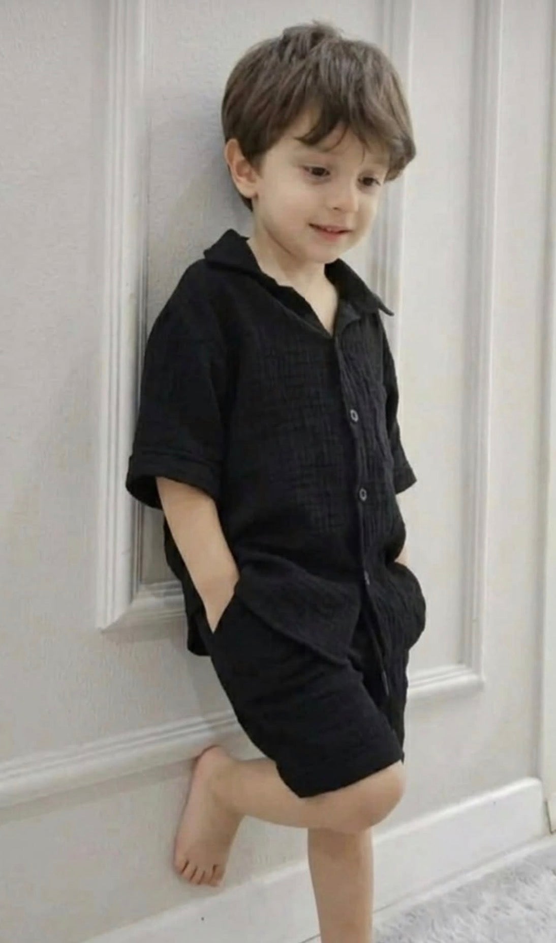 Unisex Siyah Müslin Şort Takım