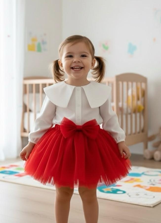 Kırmızı Tütü Etek ve Gömlek