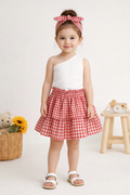 Kız Çocuk Ekose Etek & Crop & Bandana Takım