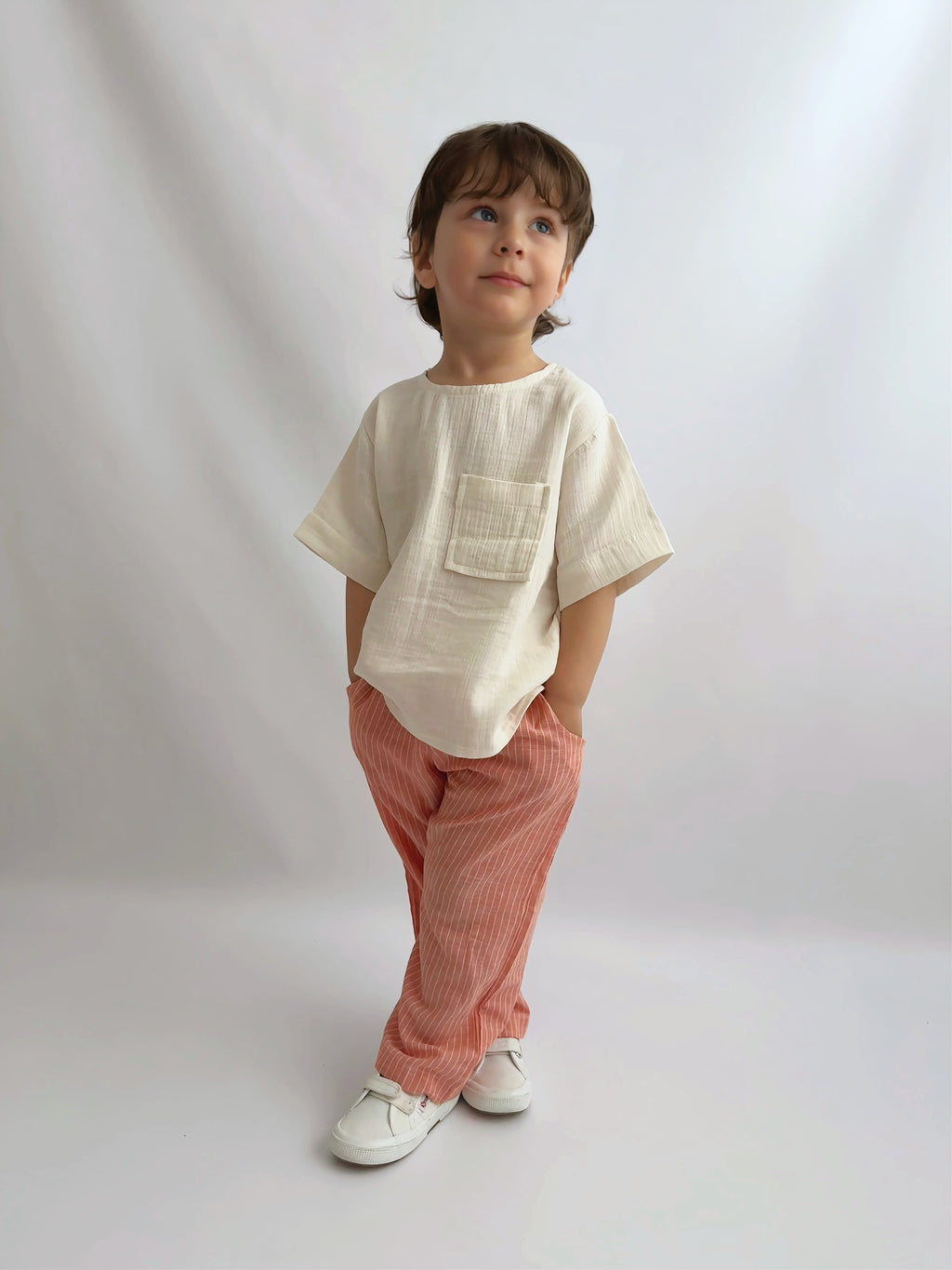 Erkek Çocuk Turuncu Keten Pantolon & Müslin Bluz