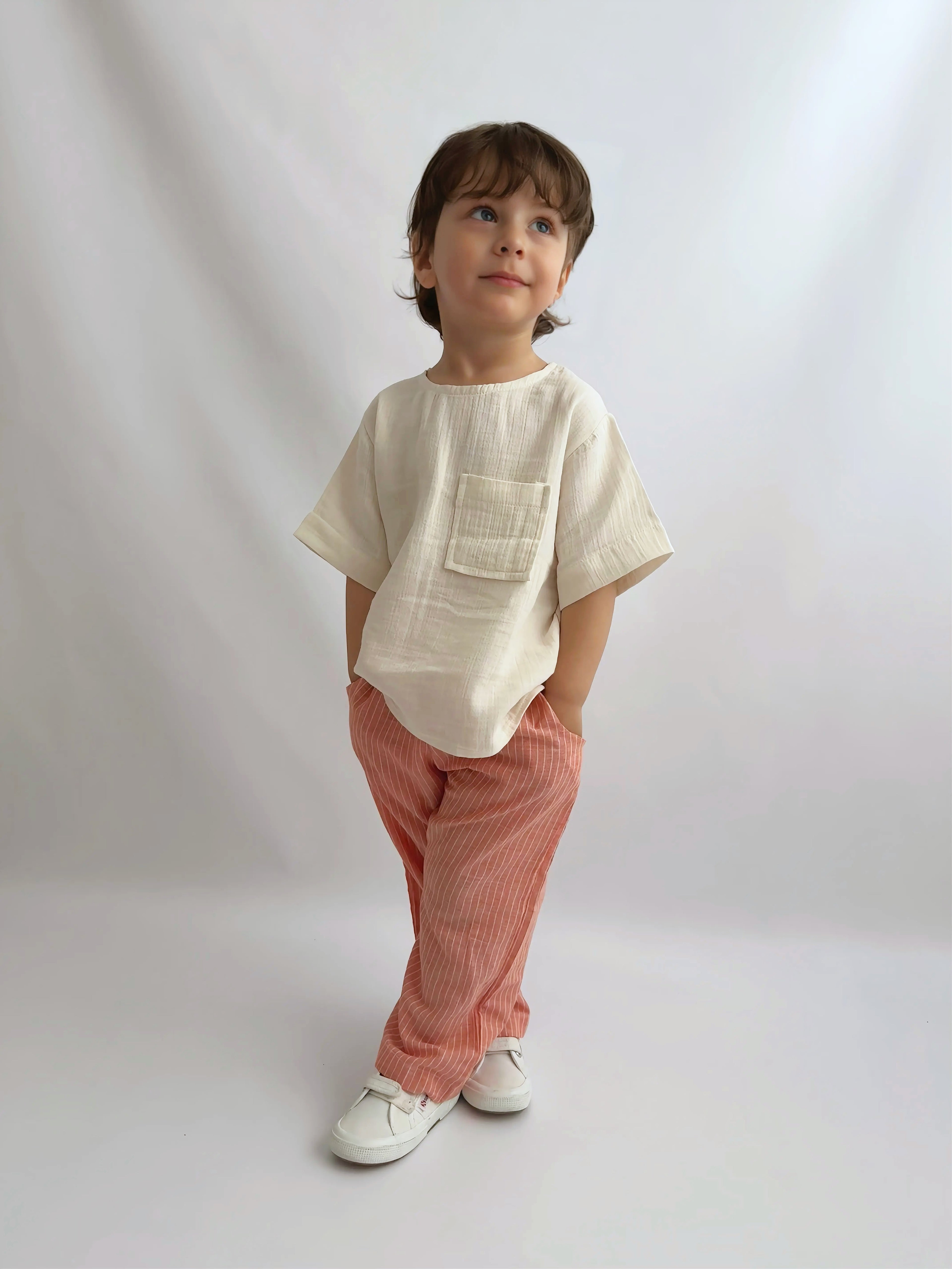 Erkek Çocuk Turuncu Keten Pantolon & Müslin Bluz