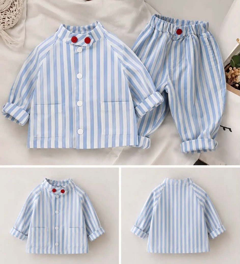 Unisex Mavi Çizgili Gabardin Takım
