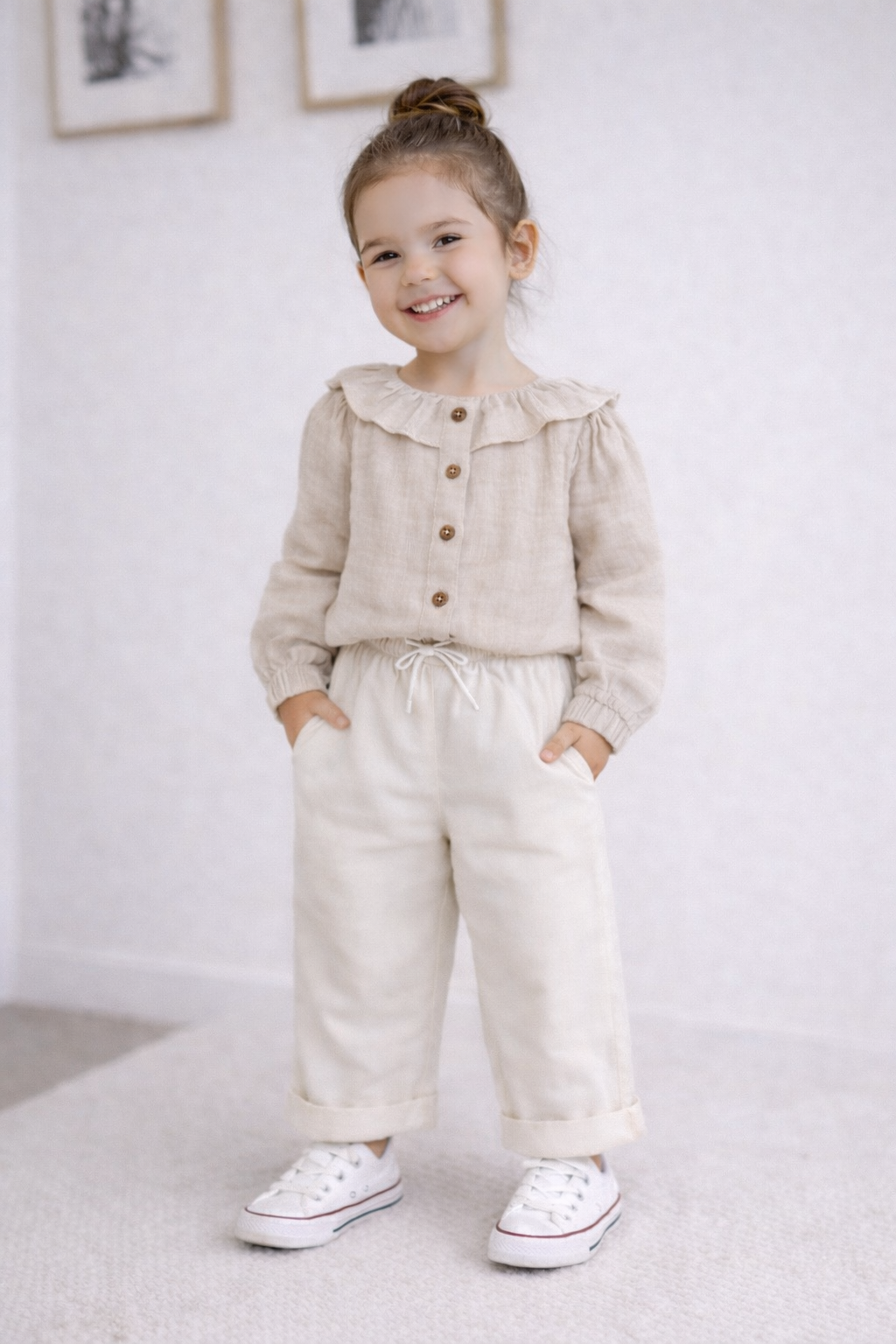 Kız Çocuk Müslin Gömlek ve Gabardin Pantolon Takım