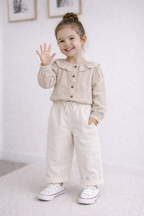 Kız Çocuk Müslin Gömlek ve Gabardin Pantolon Takım