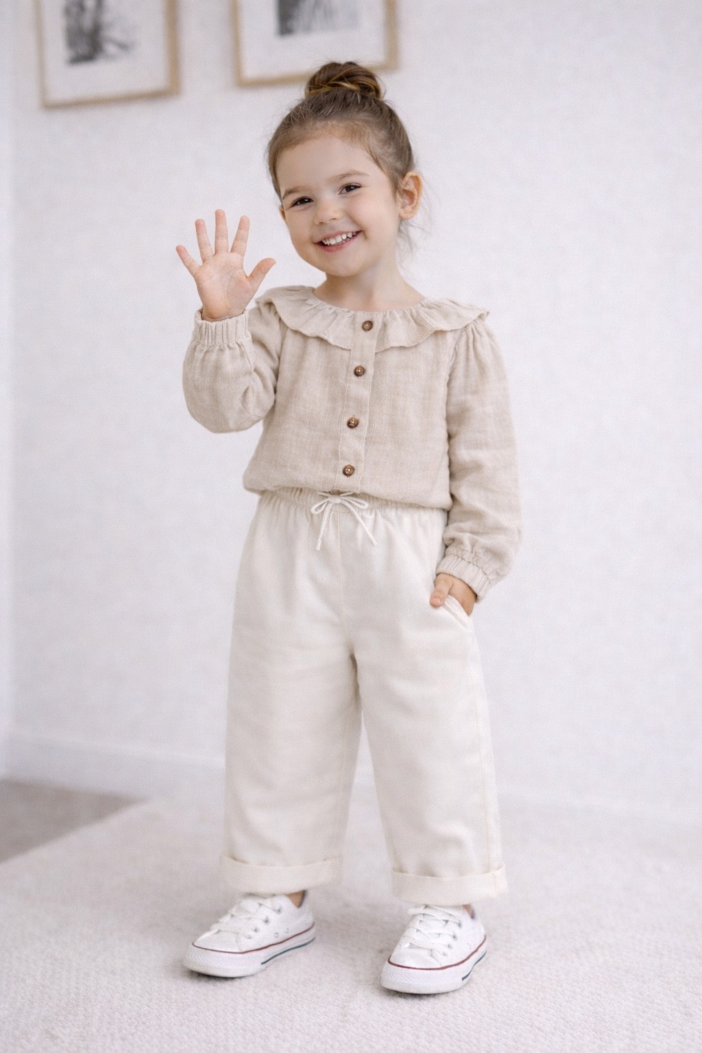 Kız Çocuk Müslin Gömlek ve Gabardin Pantolon Takım