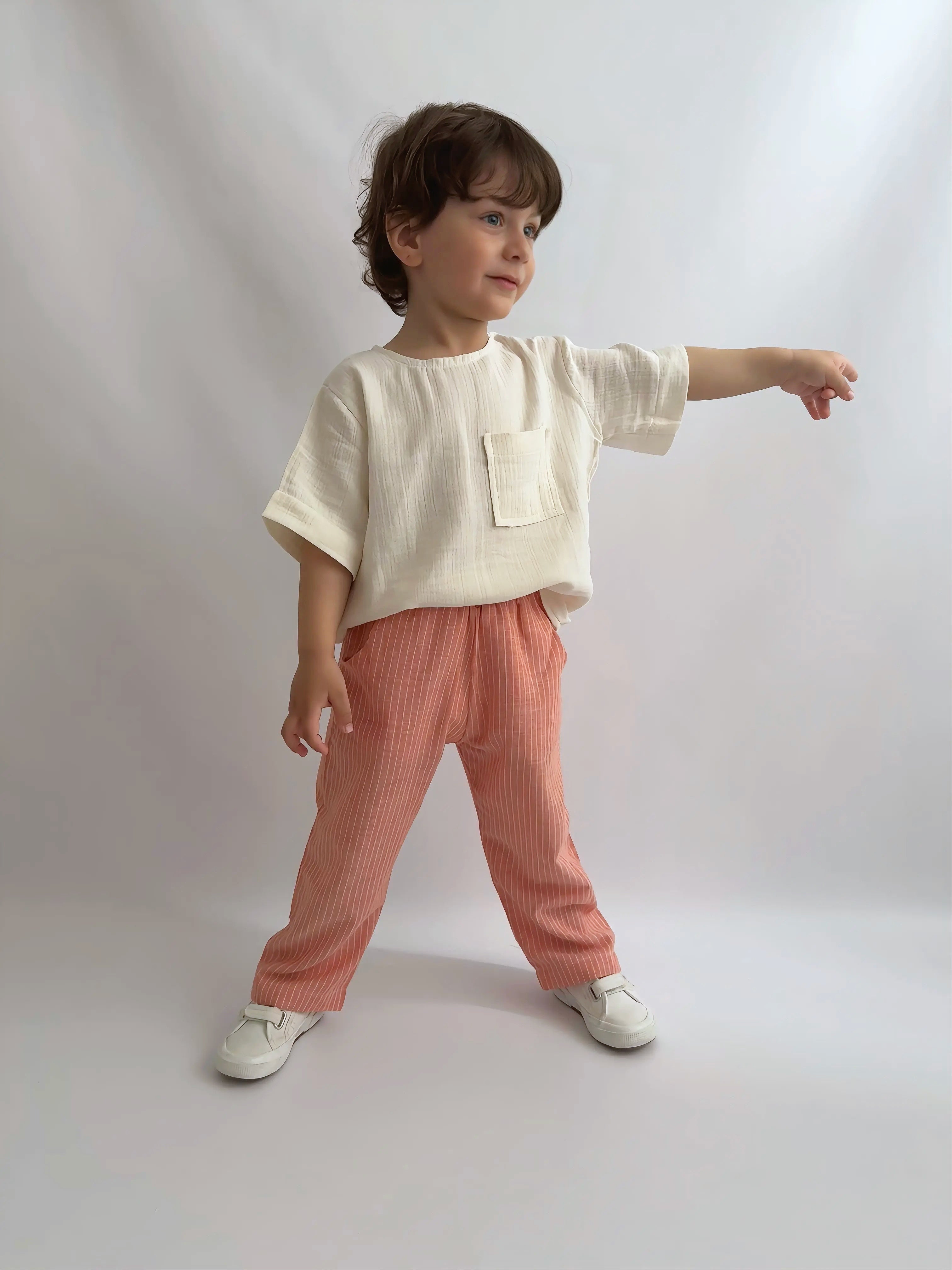 Erkek Çocuk Turuncu Keten Pantolon & Müslin Bluz