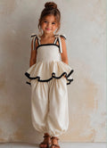 Kız Çocuk Beyaz Crop & Pantolon Takım