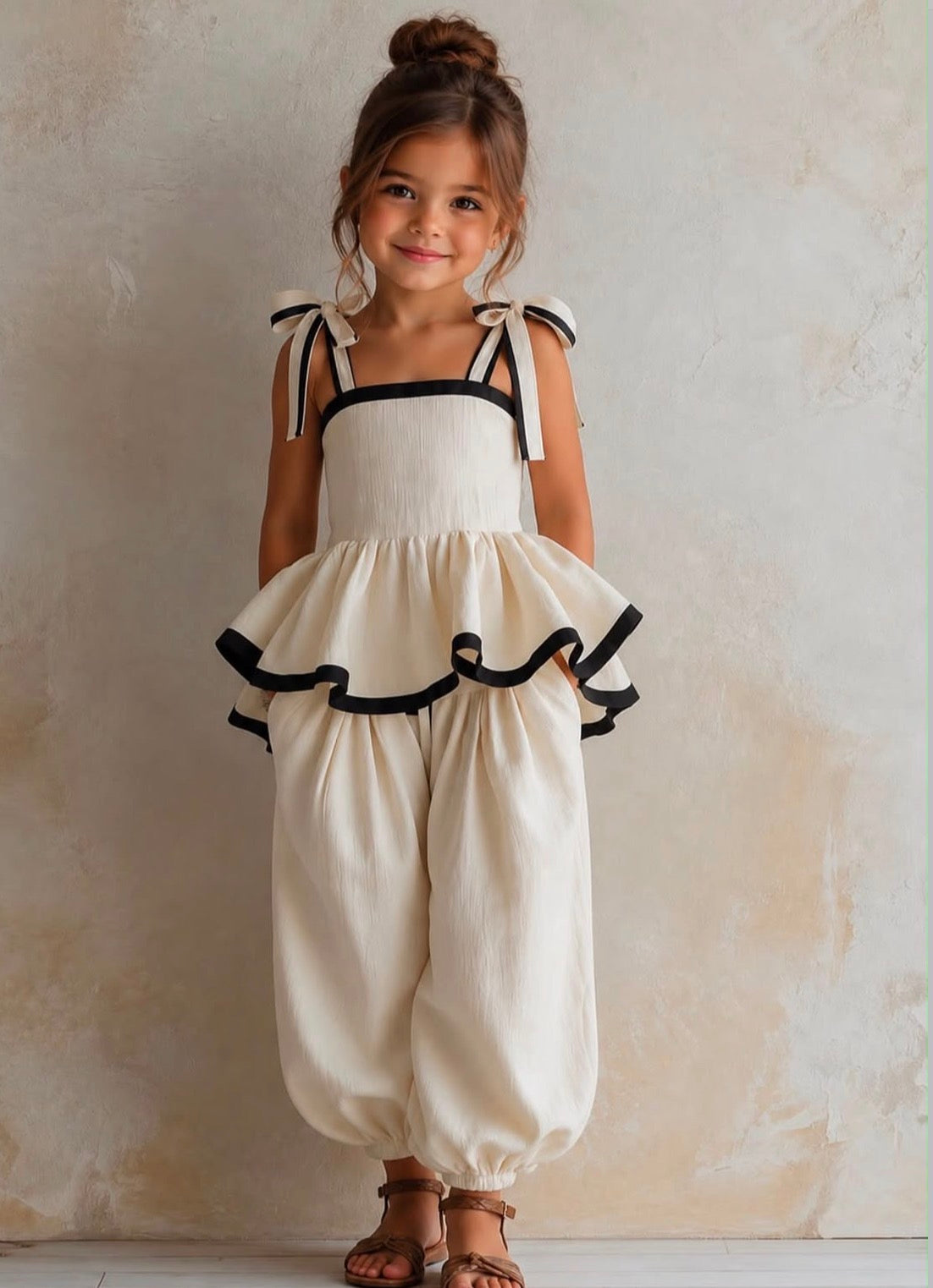 Kız Çocuk Beyaz Crop & Pantolon Takım