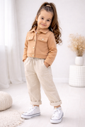 Kız Çocuk Vizon Şardonlu Ceket & Gabardin Pantolon Takım
