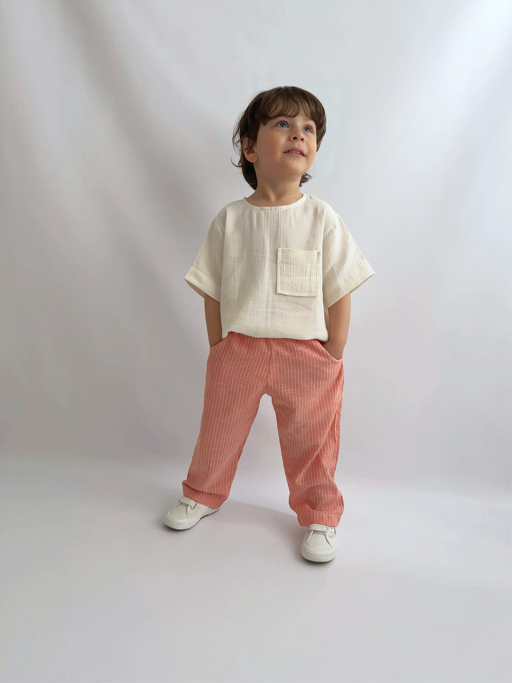 Erkek Çocuk Turuncu Keten Pantolon & Müslin Bluz