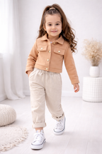Kız Çocuk Vizon Şardonlu Ceket & Gabardin Pantolon Takım