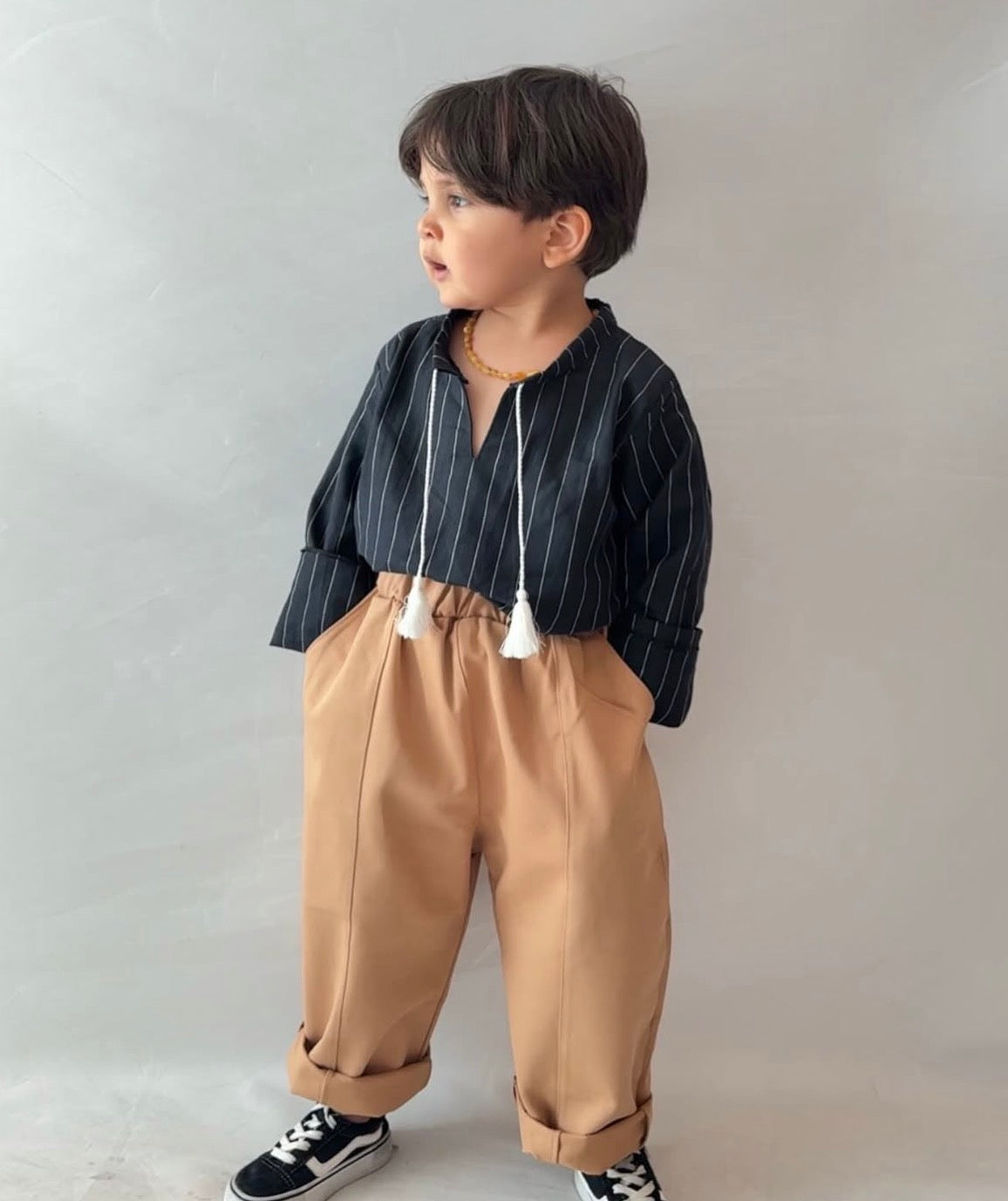 Erkek Çocuk Lacivert Keten Gömlek & Pantolon Takım