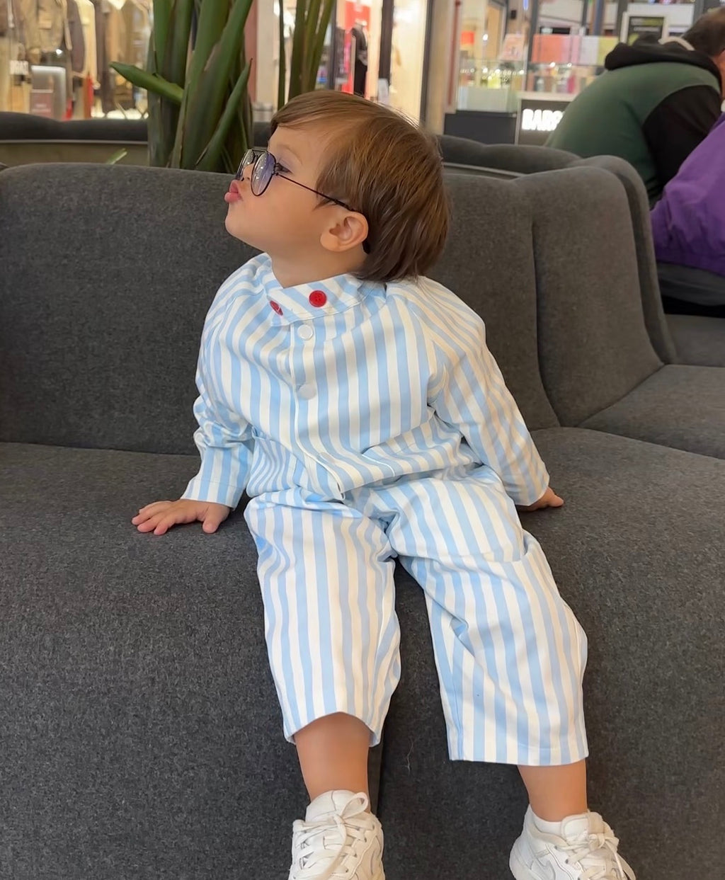Unisex Mavi Çizgili Gabardin Takım