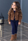 Kız Çocuk Kahve Gabardin Ceket Crop ve Tayt Takım