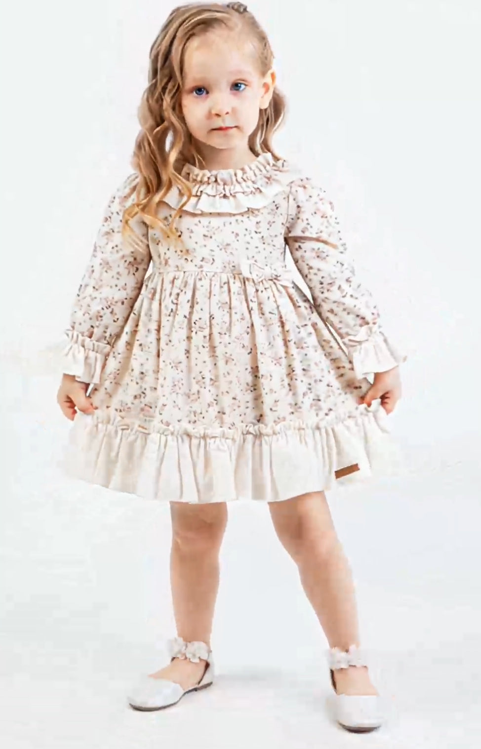 Kız Çocuk Pamuklu Vintage Fırfır Yaka Elbise