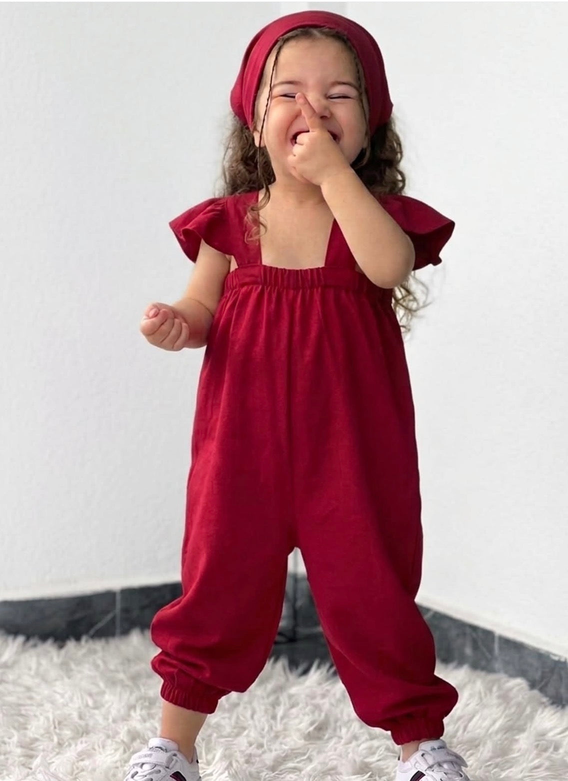 Kız Çocuk Kırmızı Müslin Tulum & Bandana