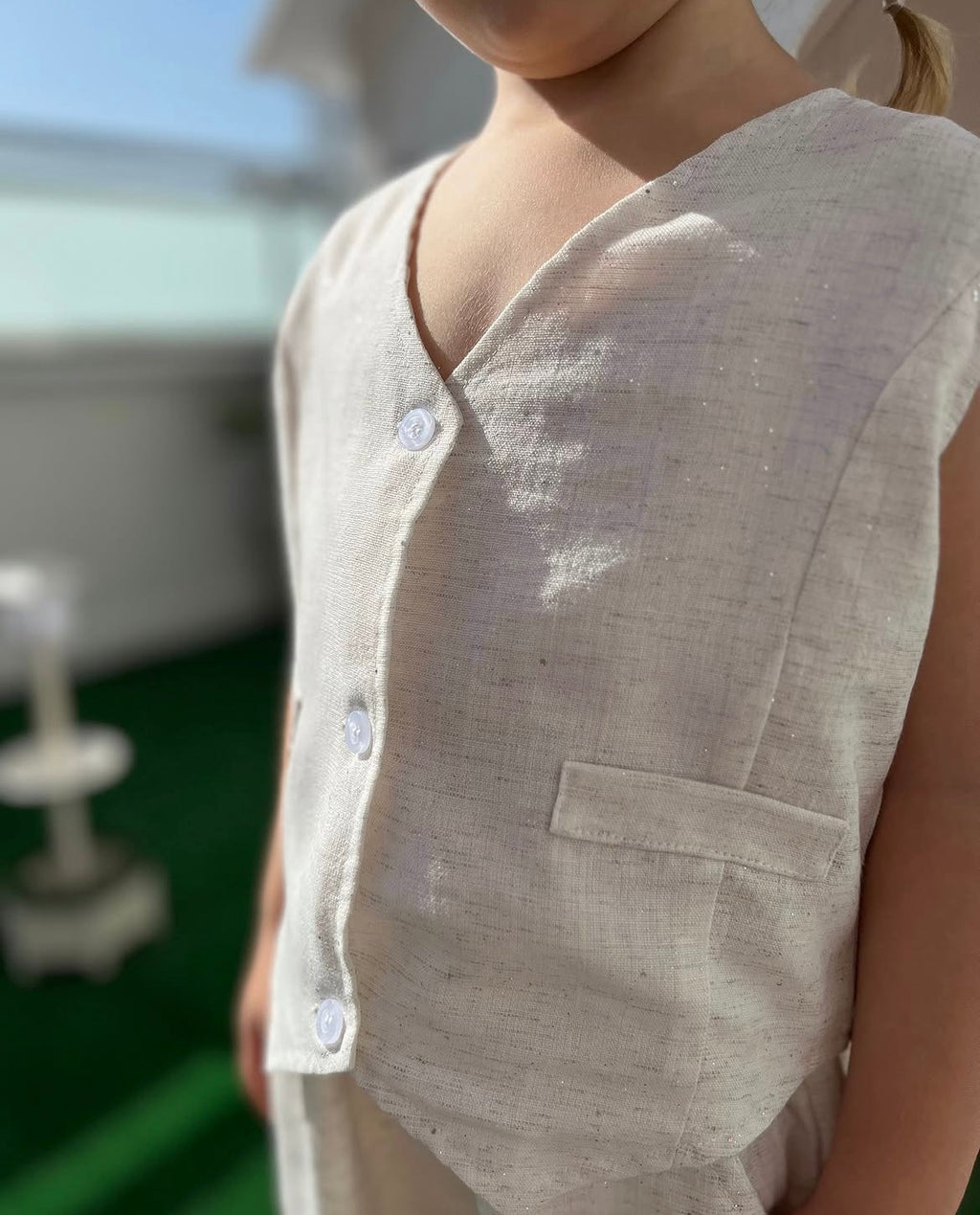 Kız Çocuk Keten Yelek ve Pantolon Takım