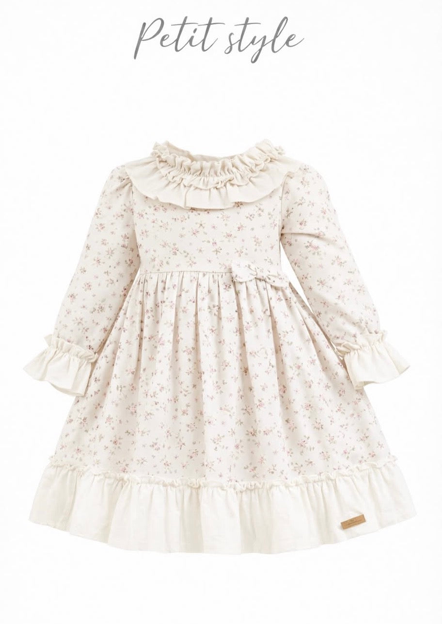 Kız Çocuk Pamuklu Vintage Fırfır Yaka Elbise