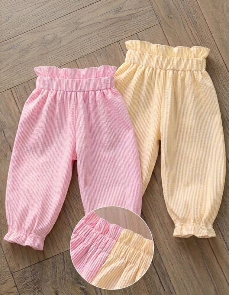 Kız Çocuk Pembe & Sarı İkili Pantolon