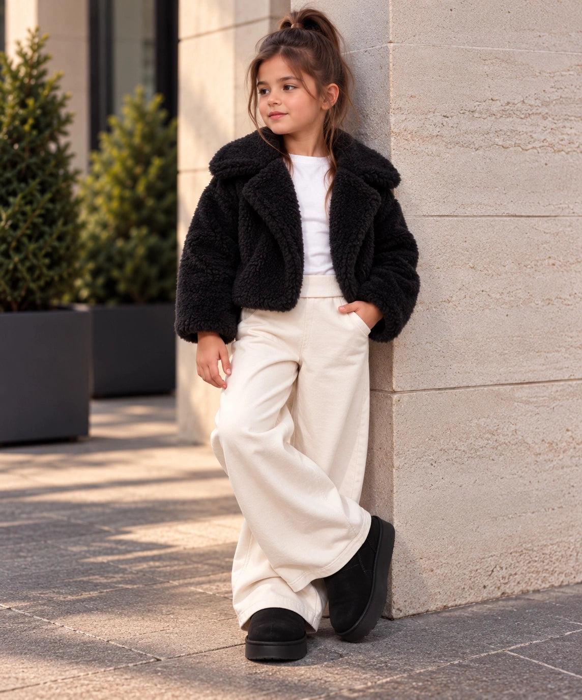Siyah Peluş Ceket & Pantolon Takım