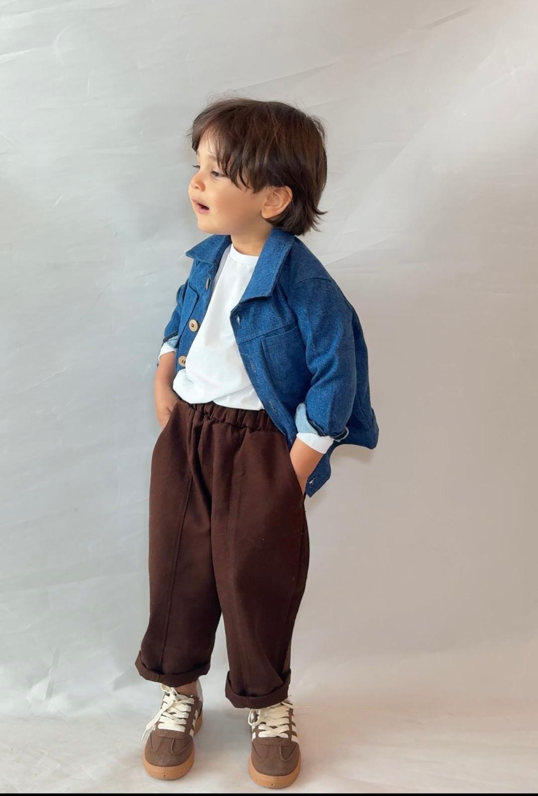 Erkek Çocuk Lacivert Kot Gömlek ve Mom Pantolon Takım