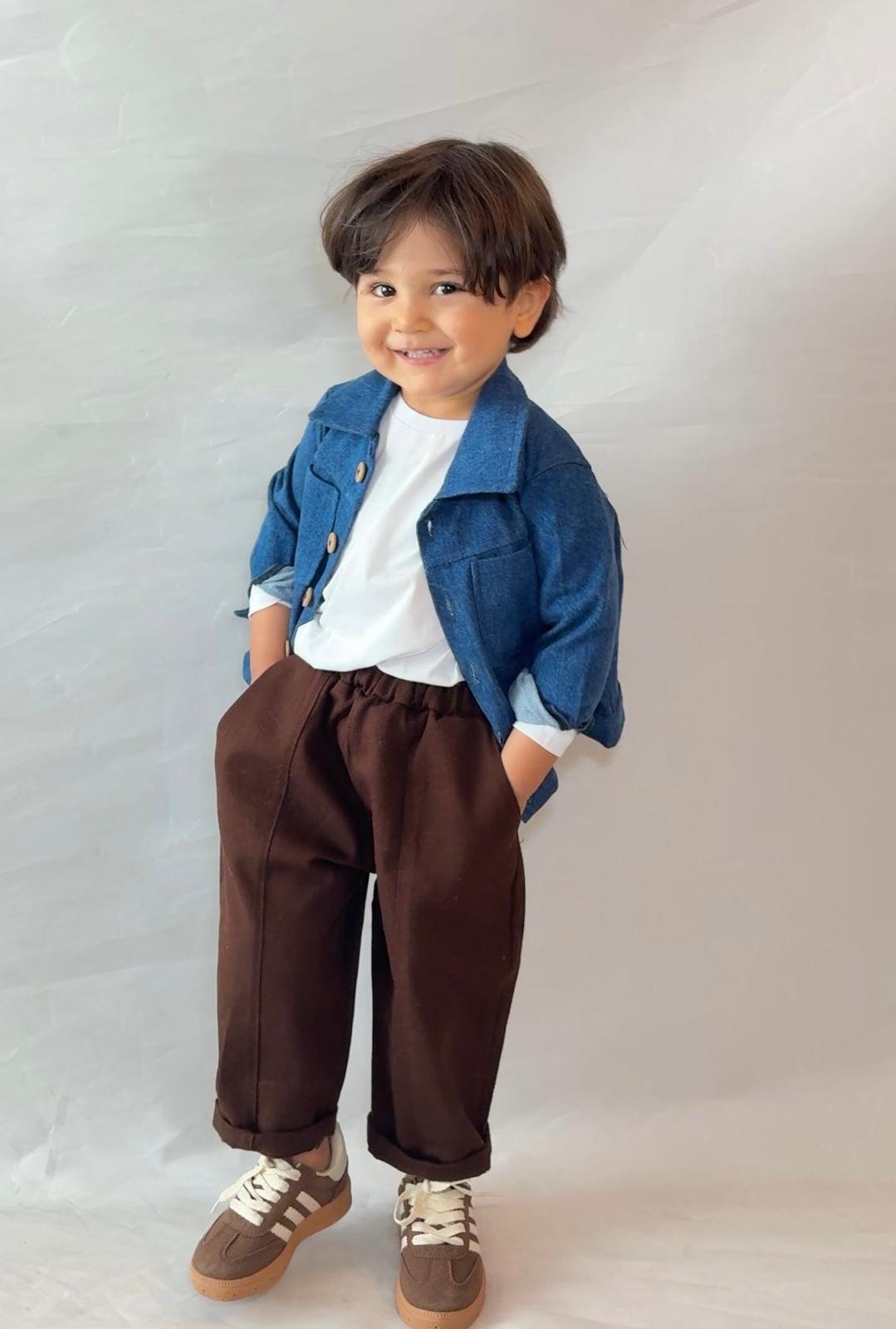 Erkek Çocuk Lacivert Kot Gömlek ve Mom Pantolon Takım
