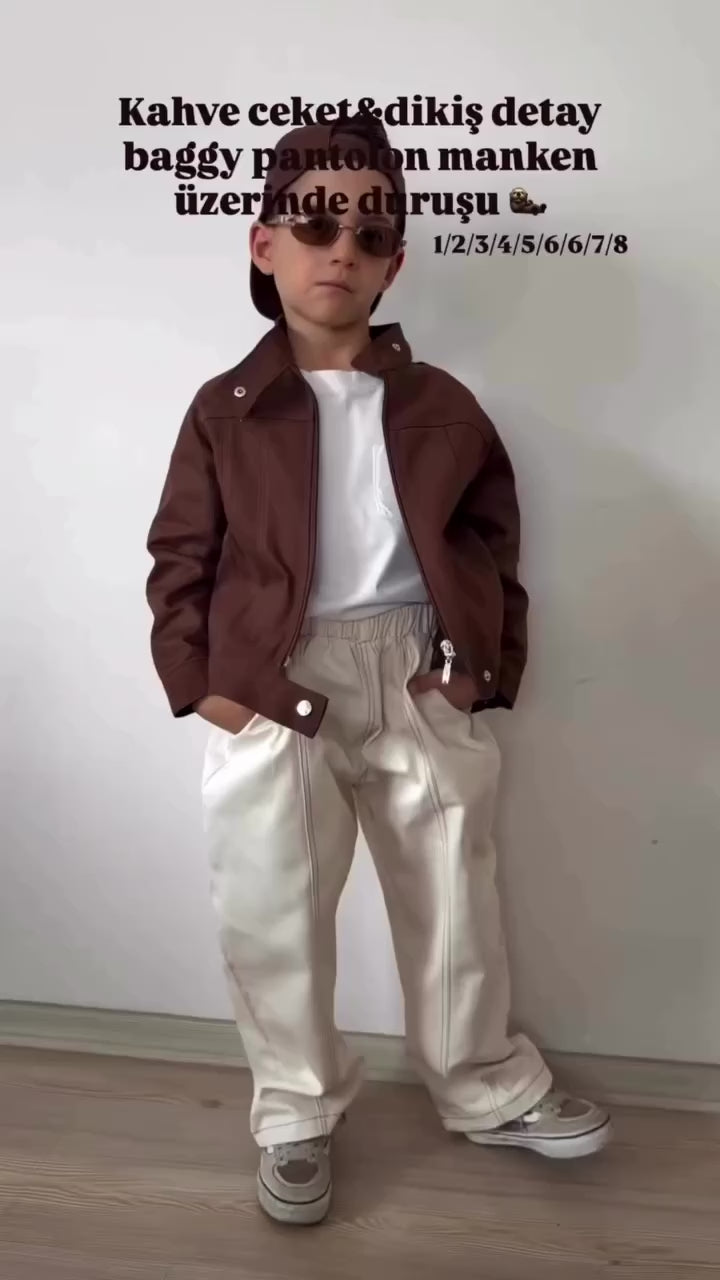 Erkek Çocuk Kahve Gabardin Ceket & Pantolon Takım
